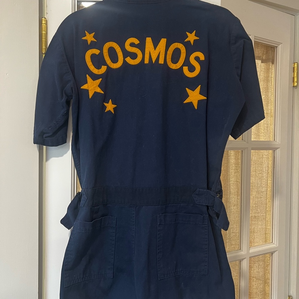 SugarHigh Lovestoned Navy and Gold “Cosmos” Label Patch Romper Jumpsuit